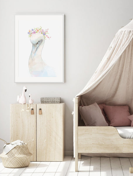 Swan Watercolour Illustration Print-Prints for - GIRLS-Online Framed-Australian Made Wall Art-Milk n Honey Designs