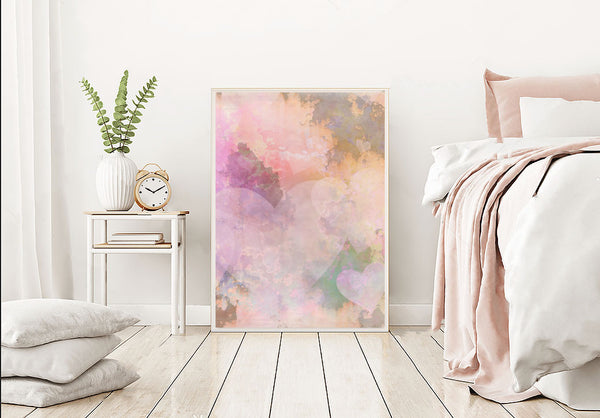 Pink Hearts Watercolour Print-Art for Interiors-Online Framed-Australian Made Wall Art-Milk n Honey Designs